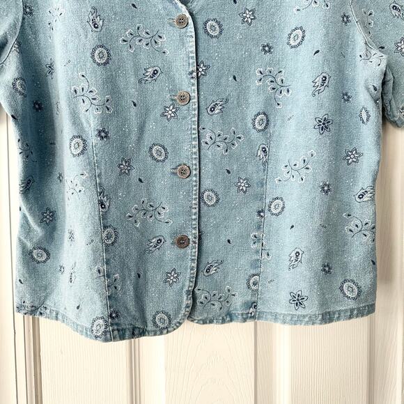 Requirements Vintage Y2K Denim Paisley Eyelet Lace Trim Bustier Button Top M - Picture 4 of 9